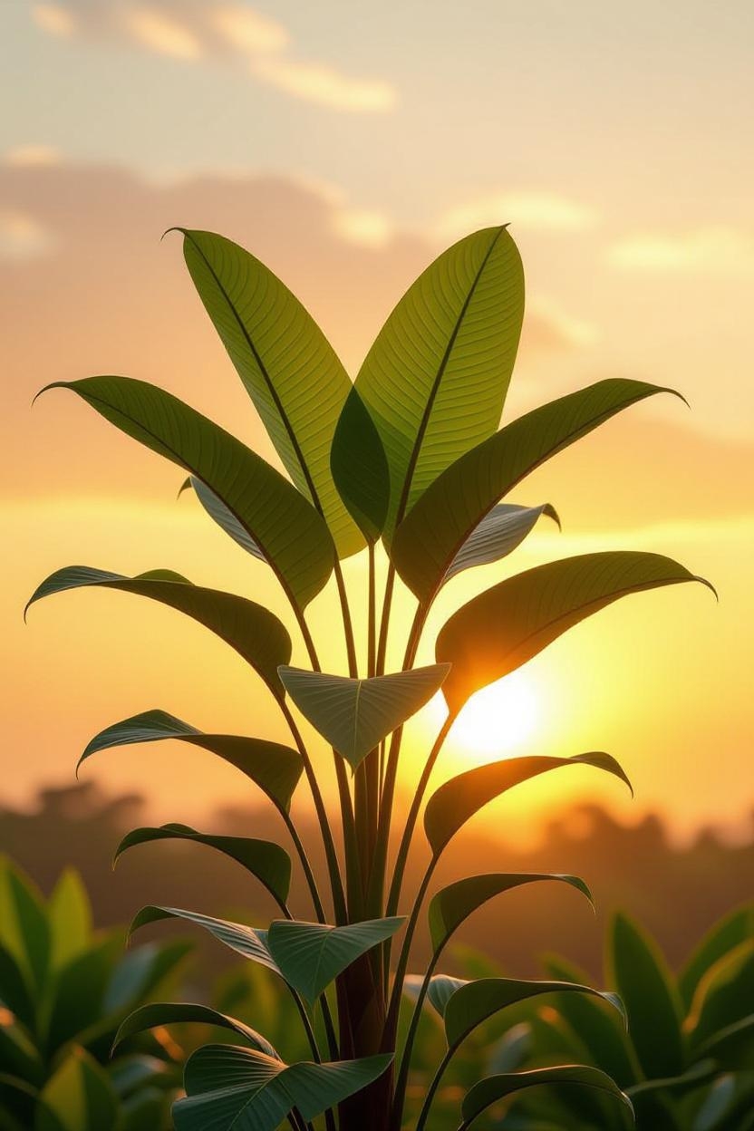 A thriving plant reaching toward the sun