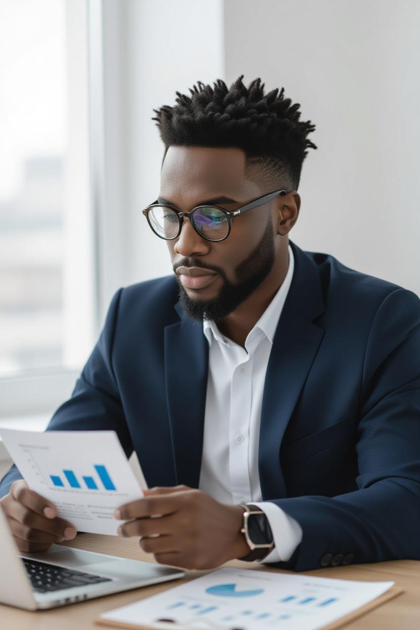 A focused individual analyzing trends